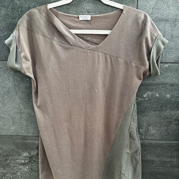Brunello Cucinelli Taupe Color Cotton S/S Top Size L - Picture 2 of 9